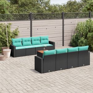 Juego de sofás de patio de ratán sintético negro de 9 piezas con cojines, muebles elegantes para exteriores - Product Image 1