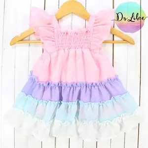 女の子のための新しいスタイルのかわいいデザインの夏のシフォンティアードドレス赤ちゃんプリンセスドレス