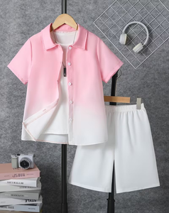 Pink Casual Long Sleeve T-Shirt with Polyester/Cotton Blend Slight Stretch Print Fabric for Boys - Product Image 1