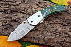 Cuchillo Plegable de Acero Damasco Nordic Forge con Mango de Resina, Funda para Transporte Vertical, Cuchillo de Bolsillo EDC para Caza y Camping, OEM/ODM - Product Image 3