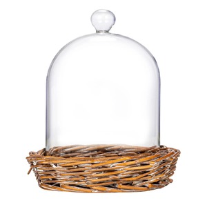 Cloche en verre ronde avec base en rotin, artisanale, pour la conservation de la fraîcheur, récipient de stockage alimentaire, utilisation en cuisine, design rétro - Product Image 5