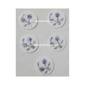 Beautiful Handmade Flower Design White Marble Gold Mother Of Pearl Inlay <b>Mirror</b> Round Shape Use <b>Pocket</b> <b>Mirror</b> For Women And Girl - Product Image 4