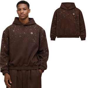 Sweat-shirts à capuche premium ornés de strass pour hommes, en molleton de coton épais, coupe oversize, style streetwear, logo personnalisé, fourniture OEM - Product Image 2