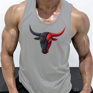 Débardeurs de sport professionnels pour l'été, imprimé géométrique taureau, séchage rapide, respirant, sans manches, pour hommes - Product Image 3