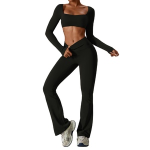 Vêtements de sport de yoga en gros, ensemble 2 pièces, haut de sport à manches longues pour homme, leggings de yoga respirants, séchage rapide, spandex/polyester - Product Image 3