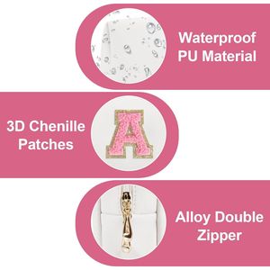 Personalized A-Z Initial Preppy Patch Makeup <b>Bag</b> <b>Small</b> <b>White</b> PU Leather Travel Cosmetic Pouch with Zipper Cute for Toiletry Case - Product Image 4