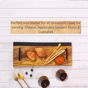 Bandeja de Servir de Madera de Mango Natural con Color de Grado Alimenticio, Diseño Decorativo con Asa de Metal Negra para Uso en Restaurantes - Product Image 4