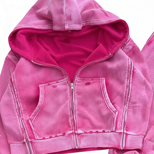 Glory Custom Acid Wash Rhinestone French Terry Cropped Hoodie With Baggy Knitted <b>Pant</b> New Trendy Look For Unisex Street Wear - Product Image 5