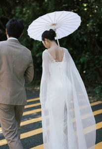 ชุดราตรีหรูหราแบบเมอร์เมด ดีไซน์ลูกไม้ ผ้าลูกไม้แบบวินเทจ ประดับด้วยลูกปัดและดอกไม้  สามารถปรับแต่งได้ตามแบบ OEM  ออกแบบเองได้ - Product Image 3