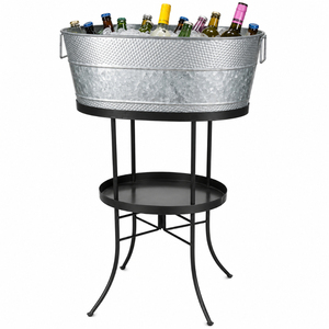 Hot Seller Galvanized Beverage Tub with Metal Stand Distressed White Iron Wine <b>Cooler</b> Ice Bucket Double-Tier <b>Drink</b> Dispenser - Product Image 4