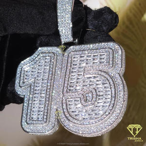 Luxury Moissanite Diamond " 15 " Pendant Necklace <b>Iced</b> <b>Out</b> Cuban <b>Chain</b> Hip Hop Jewelry Gift For Men Women - Product Image 6