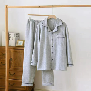 Conjunto de Pijamas de Otoño con Logotipos Personalizados, Pijamas de Algodón Lisos para Mujer, Cárdigan con Solapa, Ropa de Dormir para Parejas, Pantalones de Manga Larga, Camisón Cálido para Hombre - Product Image 3