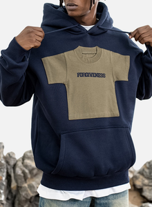 Sudadera con Capucha Azul Marino para Hombre con Aplique Verde Oliva, Diseño de Camiseta, Bolsillo Delantero, Manga Regular, Estilo Casual - Product Image 2