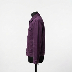 Veste en jean 100 % coton respirant couleur unie pour l'hiver, col montant, coupe classique, logo frontal - Product Image 2