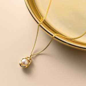 S925 <b>Sterling</b> <b>Silver</b> Irregular Shell <b>Pearl</b> <b>Necklace</b> with Egg Collarbone Chain D9229 Ins Niche Stacked Purse <b>Necklace</b> - Product Image 3