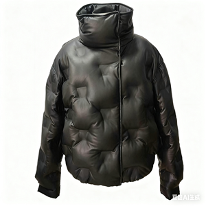 Veste d'hiver en duvet personnalisée en cuir PU gaufré, à capuche, pour femme, fermeture éclair, décontractée, chaude - Product Image 1