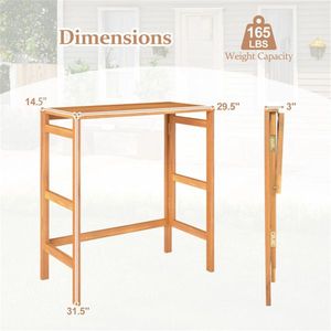 Tavolo da Bar Pieghevole in Legno di Acacia Naturale con Poggiapiedi, Tavolo da Esterno Salvaspazio con Piano a Doghe - Product Image 3