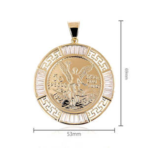 Pendentif pièce de monnaie 50 Pesos en or, diamant baguette de laboratoire, motif clé grecque, bijoux fins, vente en gros, accessoires de charme personnalisés, pour femmes - Product Image 5