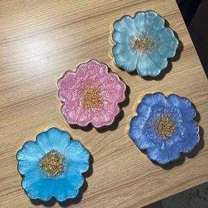 Handmade Square & Round Epoxy Resin Tea Coffee <b>Coaster</b> Set with Holder | Glossy <b>Heat</b> Resistant Table Decor - Product Image 2