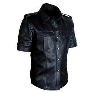 Chemises en cuir pour hommes, vêtements décontractés d'hiver, broderie personnalisée du logo, cuir de vache véritable, chemise coupe-vent pour club, soirée, streetwear - Product Image 2