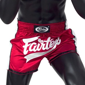 Shorts de boxe Fairtex rouge et blanc avec logo, vêtements d'entraînement pour arts martiaux pour hommes, polyester extensible, unisexe adulte - Product Image 1