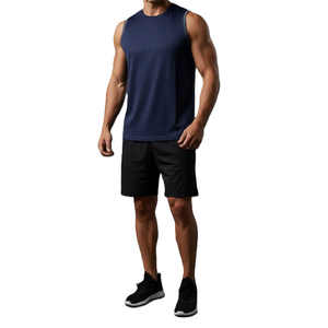 T-shirt sans manches en maille polyester avec logo personnalisé, blanc uni, impression numérique, col rond, décontracté, tricoté, respirant, séchage rapide pour homme - Product Image 6