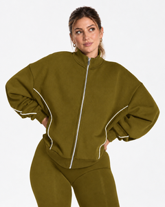 Wholesale <b>Women</b> Contrastline Zip <b>Jacket</b> Tracksuit Set Casual Two Piece Outfit Relaxed Fit Wide Leg Pants Matching Clothing - Product Image 3