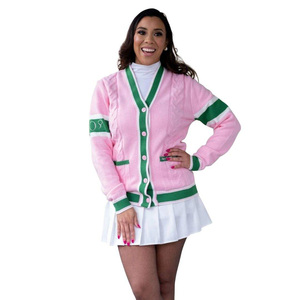 A|K|A Embroidered <b>Cable</b> <b>Knit</b> Acrylic <b>Cardigan</b> Women's Greek Letter Sweater Button Down Premium Soft Cozy Stylish Casual Wear - Product Image 1
