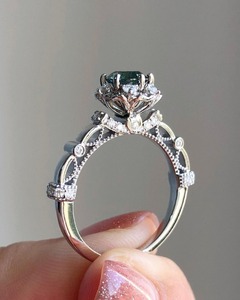 Top Quality Custom 3 Carat <b>Emerald</b> Green Moissanite <b>Ring</b> Engagement Wedding Jewelry for Ladies Available for Sale - Product Image 1