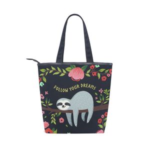 Custom Printed <b>Canvas</b> Tote Bag Sloth Floral Shoulder <b>Shopper</b> Bag Reusable Carryall for Daily Use Gift - Product Image 1