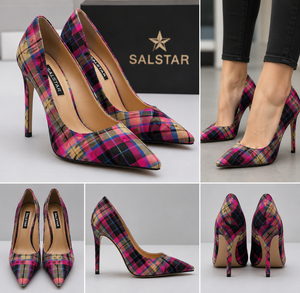 Chaussures à talons hauts élégantes en tissu tartan pour femmes, vente en gros, qualité supérieure écossaise, pour mariage et soirée - Product Image 3