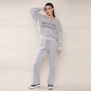 Ensemble de survêtement en polaire gris pour femme Moto End Corporation, manches longues, fermeture éclair, vêtements décontractés, toutes saisons, coupe ample - Product Image 4
