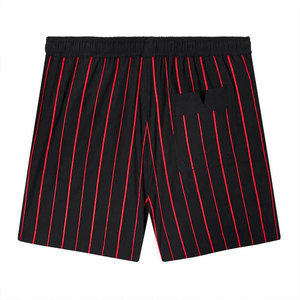 Shorts pour hommes en tissu tissé, à rayures noires et rouges, avec cordon de serrage, taille mi-haute, décontractés, longueur courte, pour l'été - Product Image 2
