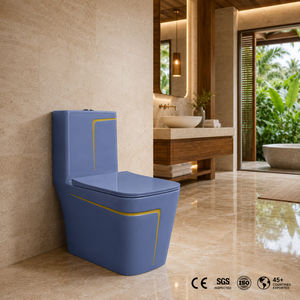 WC monobloc moderne en céramique, cuvette carrée, design bleu ciel, style contemporain, à poser au sol, chasse d'eau à débit lent - Product Image 5