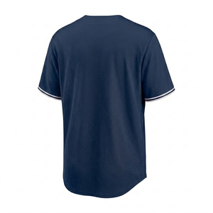 Custom <b>navy</b> blue Sublimated Baseball Jersey Men short sleeve v neck Breathable Polyester mesh Sports Wear regular fit wholesale - Product Image 2