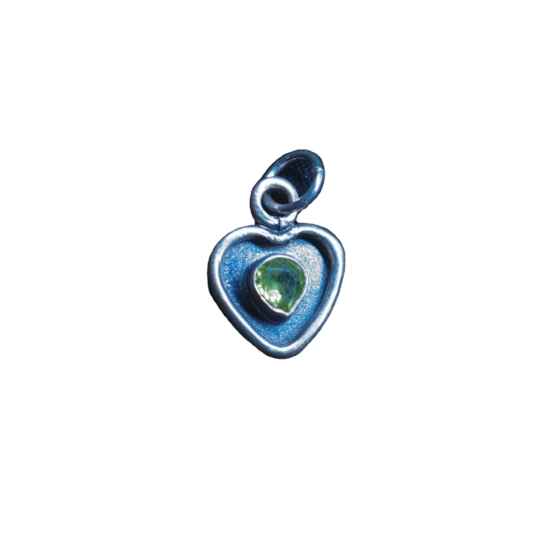 Colgante en forma de corazón de Plata de Ley 925 con piedra preciosa de peridoto natural redonda de buena calidad a la moda