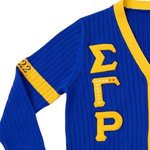 เสื้อคาร์ดิแกนสีน้ำเงิน Sigma Gamma Rho สำหรับผู้หญิง แบบถักติดกระดุมด้านหน้า แขนยาว สไตล์ลำลอง แฟชั่นทันสมัย ปักลายตามสั่ง - Product Image 4