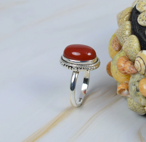 Bague en cornaline naturelle, pierre précieuse orange, bijoux bohèmes faits à la main, cadeau pour elle - Product Image 3