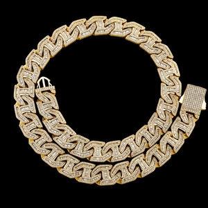 Premium Quality Man's 14K Gold Plated Moissanite <b>Statement</b> <b>Necklace</b> Baguette Cut Channel Set Geometric Link Chain Hip Hop Style - Product Image 1