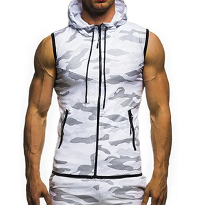Chaleco sin mangas con capucha para hombre, estampado de camuflaje, cortavientos, con cremallera frontal, deportivo, corte regular, para otoño - Product Image 4