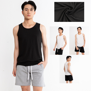 <b>Men's</b> <b>Black</b> Knitted O-Neck Solid Color Casual <b>Tank</b> <b>Top</b> Breathable Cotton Sleeveless <b>Top</b> - Product Image 1