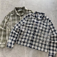 Fabricant de vêtements streetwear personnalisés en cristal, chemise en flanelle de coton ample et délavée à l'acide pour homme, à un seul bouton