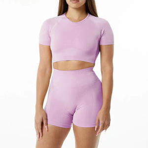 Ropa Deportiva para Mujer, Camiseta de Yoga sin Costuras de Color Sólido, Manga Larga, Top Corto para Entrenamiento, Secado Rápido, Transpirable, Conjuntos de Yoga - Product Image 1