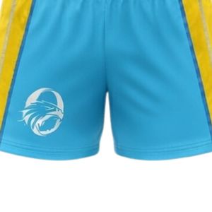 Men Sky Blue Yellow Sublimated Netball Jersey Shorts <b>Set</b> Polyester Lightweight Athletic Uniform Side Stripe Panel Training - Product Image 6