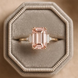 Bague de fiançailles en Morganite taille émeraude, or massif 14 carats, style Art Déco, bijoux coréens, vente en gros internationale - Product Image 3