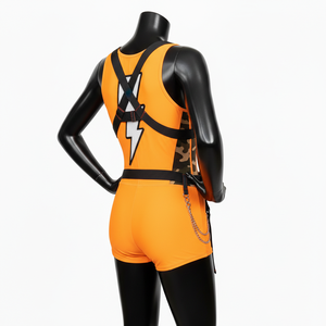 ชุดว่ายน้ำโพลีเอสเตอร์สแปนเด็กซ์คุณภาพสูง สีส้ม แต่งแถบสีดำ พร้อมโลโก้แบบซับลิเมชั่นตามสั่ง สำหรับผู้หญิง - Product Image 3