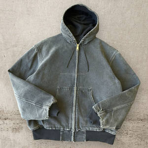 Personnalisé 100% Coton 400 Gsm Pull-over épais XS pour hommes Veste à capuche en denim délavé à l'acide surdimensionné en détresse Zip Hoodie Jacket - Product Image 3