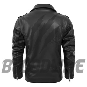 Blouson moto en cuir PU noir pour homme BLOODLINE, coupe ajustée, fermeture éclair, col rabattable, pour l'automne - Product Image 2