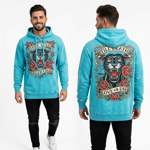 Sudadera con Capucha Azul para Hombre, Estilo Acid Wash, Diseño Gráfico Broken Rose Glass, Streetwear, Vintage, Fabricante de Ropa - Product Image 2