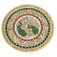 Assiette décorative en marbre artisanale de 12 pouces avec motif paon |   Plaque murale en marbre |   Décoration de table de luxe et articles cadeaux